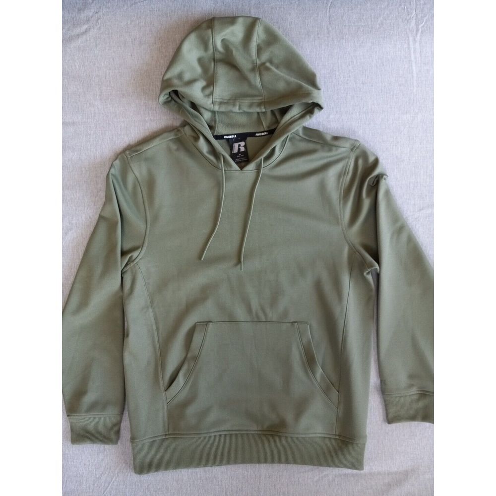 Russell Men Medium 38-40 Fleece‎ Hoody Drawstring Sweater Military Green Jacket